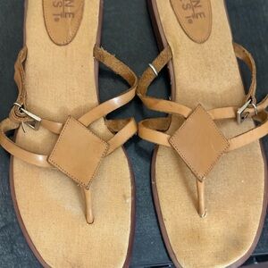 Nine West Tan Leather Sandals Minimalist Thong - SOLD